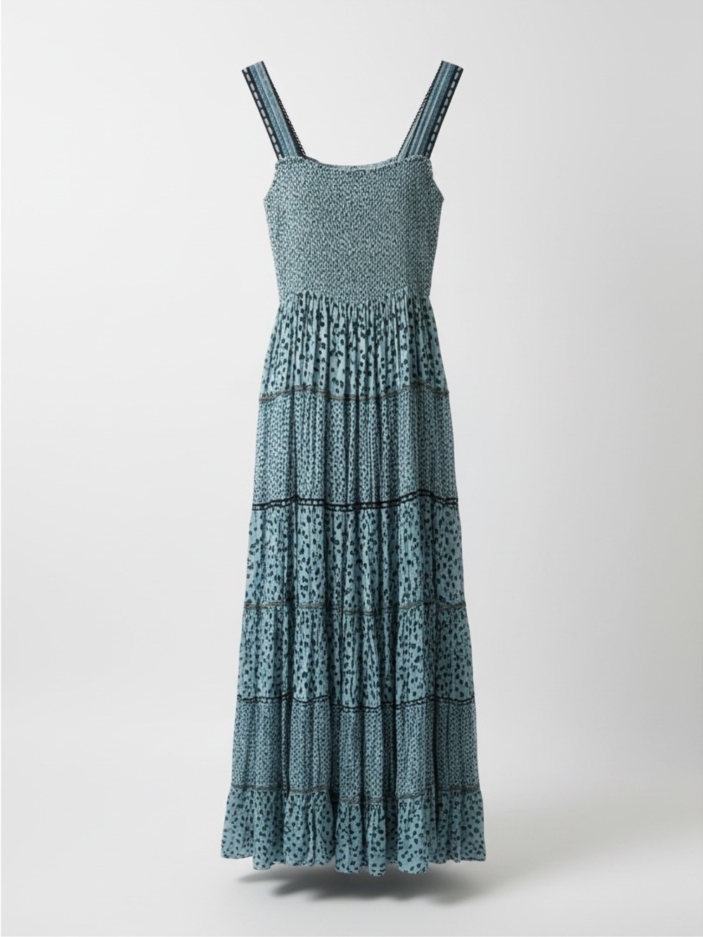 Smocked Tiered Maxi Dress in Blue